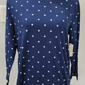 St. John's Bay Navy and White Polka Dot Long Sleeve Top
